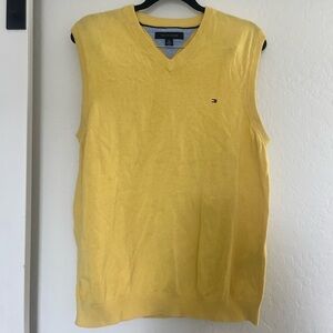 Tommy Hilfiger Men’s Cotton Yellow Sweater Vest Preppy Golf Office Work Large